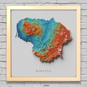Mapa de relevo da Lituânia | Decoração para impressão