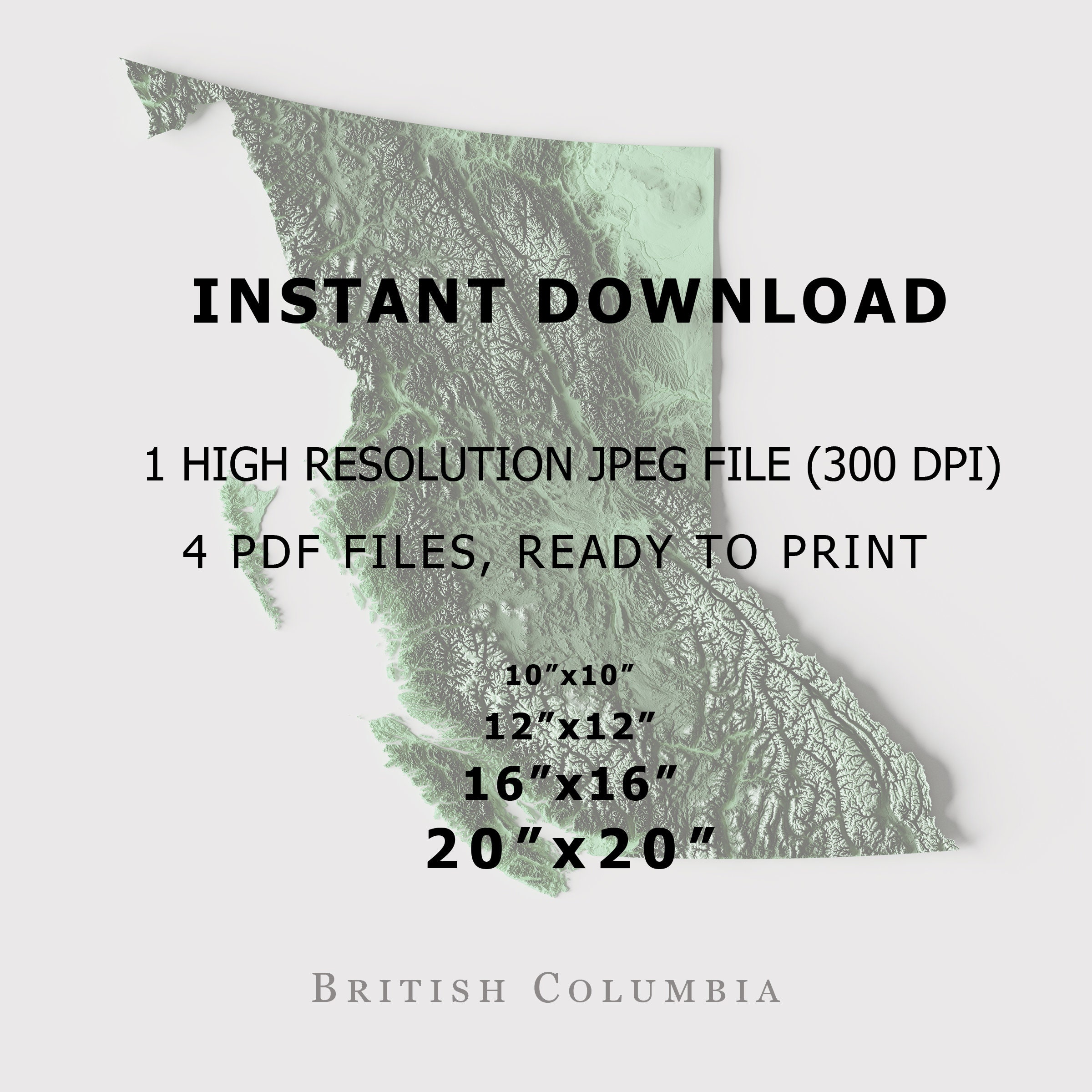 British Columbia Relief Map Printable Decor - Etsy