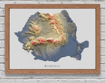 Romania Relief Map | Printable Decor