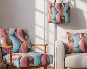 Retro Geometric Fabric by Yard, Mid Century Pastel Upholstery Textile
