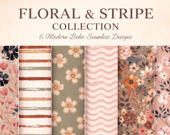 Floral & Stripe Polyester Fabric, Retro Boho Prints, DIY Crafts