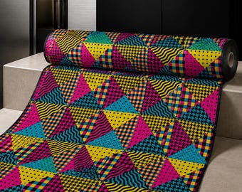 Geometrischer Stoff der 80er Jahre, Neon-Patchwork-Polsterstoff im Memphis-Stil (Großpackung)