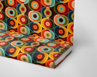 Retro Geometric Polyester Fabric: Colorful 1960s Print, Sewing & Upholstery