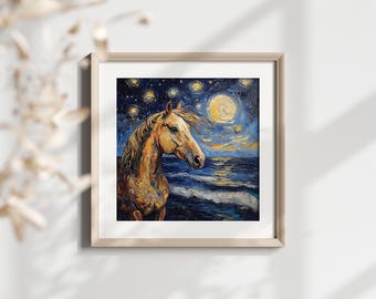 Van Gogh Starry Night Horse Fabric Panel - Digital Print