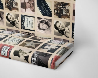 Hollywood Movie Print Upholstery Fabric: 40s 50s Cinema Decor