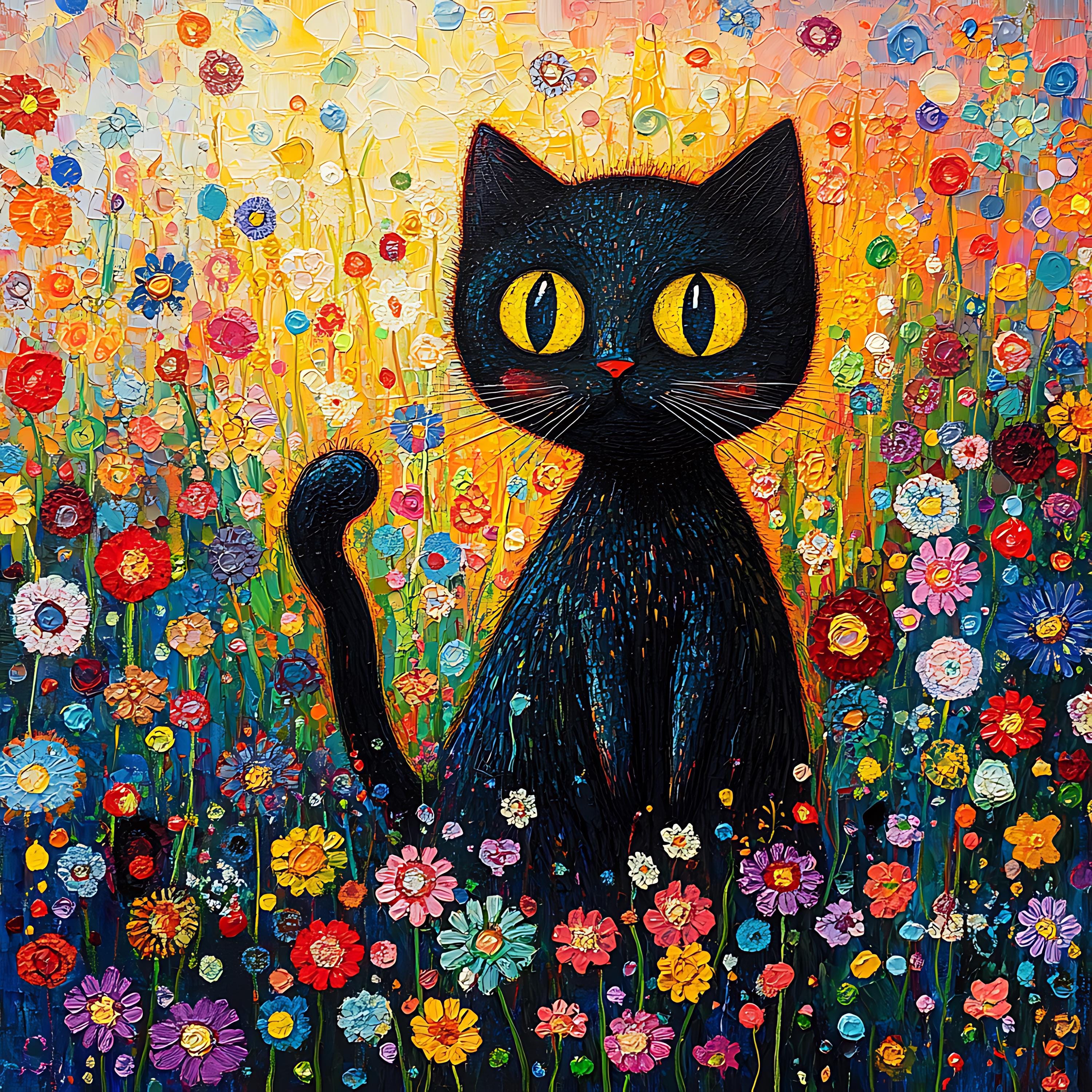 黒猫柄花柄ファブリックパネル：モザイク風デジタルプリント - Etsy 日本