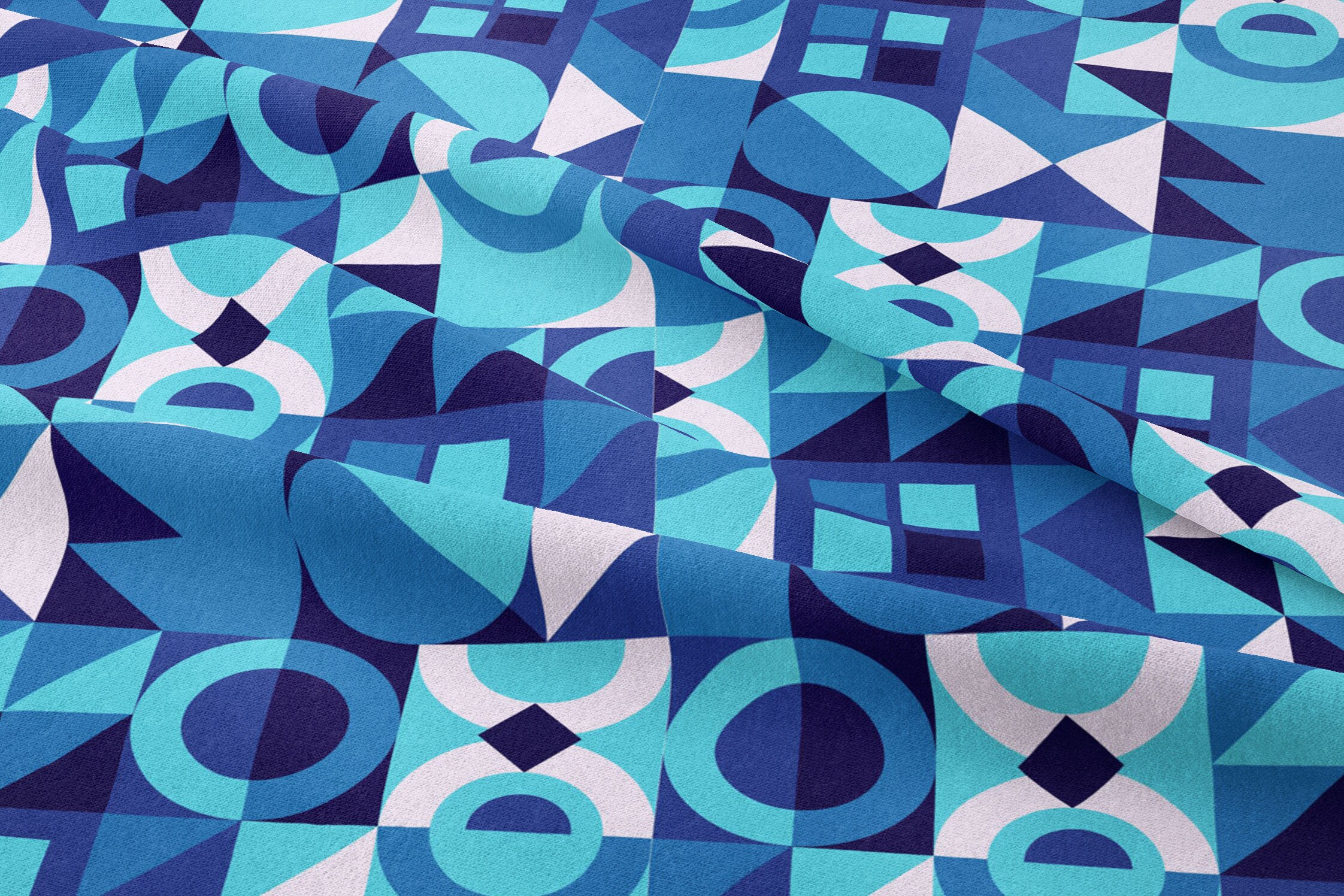 Geometric Fabric by Yard, Blue Abstract Modern Fabric, Mid Century ...