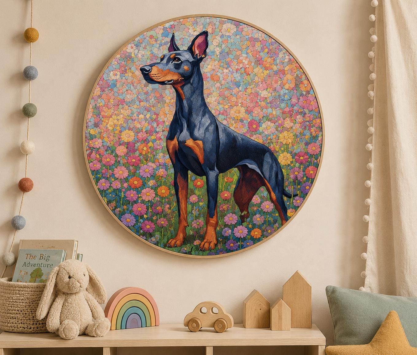 Doberman Floral Fabric Panel: Colorful Dog Print - Etsy