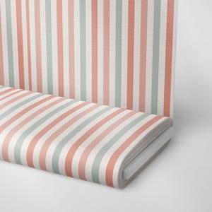 Pastel Striped Fabric – Dusty Pink & Sage Green Horizontal Lines Digital Print