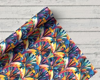 Colorful Art Deco Digital Print Fabric, Rainbow Geometric Fabric by the Yard
