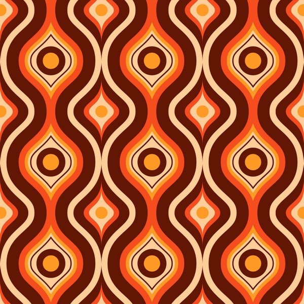 1 | 1950's 1960's Retro Geometric Fabric by The Yard | Vintage Fabric | Polyester Fabric | Orange and Brown Fabric | Sewing Fabric | Curtain