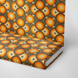 92 | 1950&#39;s 1960&#39;s Retro Geometric Fabric by The Yards, Vintage Fabric, Sixties Print Fabric, Orange and Brown Fabric, Retro Decor