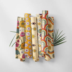 70s Retro Floral Fabric by the yards, Groove Fabric, Orange & Brown Fabric, 70s Vintage Print, Multi-purpose decorative fabric, Retro Decor