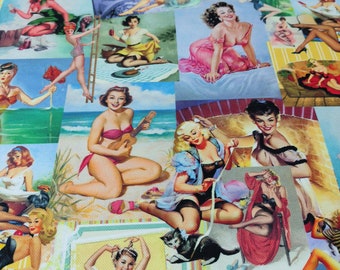 Materiał dla dziewczynek pin-up: nadruk w stylu vintage retro na stroje kąpielowe
