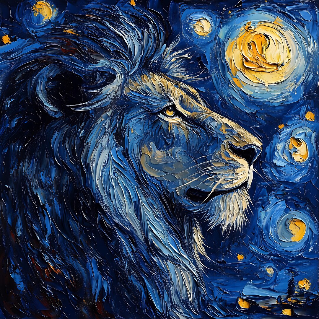 Van Gogh Style Lion Panel Fabric – Digital Print Fabric, Square ...