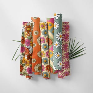 70s Retro Floral Fabric by the yards, Groove Fabric, Orange & Brown Fabric, 70s Vintage Print, Multi-purpose decorative fabric, Retro Decor