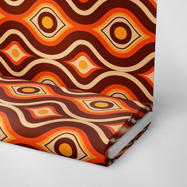 Retro Groove Fabric 1960's Retro Geometric Fabrics | Vintage Fabric | Polyester Fabric | Orange and Brown Fabric | Modern Mid century Fabric
