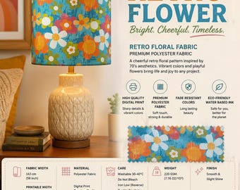 Retro Flower Fabric – Groovy 70s Daisy Upholstery Textile (Digital Print)