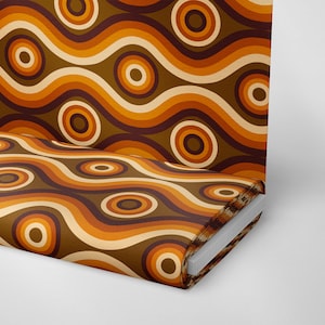 97 | 1950&#39;s 1960&#39;s Retro Geometric Fabric by The Yards, Vintage Fabric, Sixties Print Fabric, Orange and Brown Fabric, Retro Decor