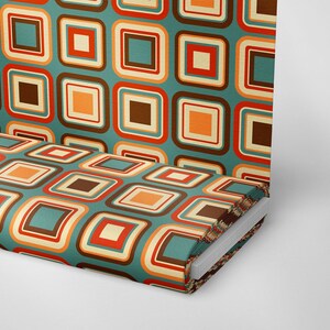 174 | 1950's 1960's Retro Geometric Fabric by The Yard, Orange and Brown Fabric Upholstery Furniture Drapery Sofa Chair Pillow Vintage Decor