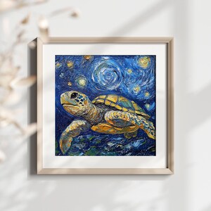 Van Gogh Style Turtle Fabric Panel: Starry Night Print