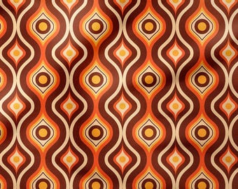 Retro Geometric Polyester Fabric: 1960s Orange Brown Sewing Curtain Upholstery