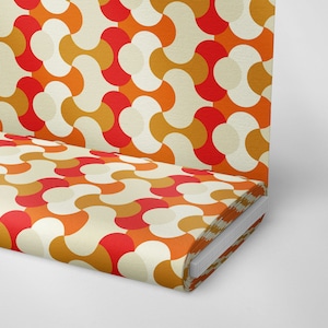 26 | 1950&#39;s 1960&#39;s Retro Geometric Fabric by The Yard | Vintage Print Fabric | Groove Fabric | Orange&Brown Fabric | Upholstery | Curtain