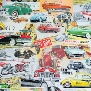 Classic Vintage Car Fabric by the Yard, Olds Car | Retro Fabric | Upholstery Fabric | Drapery | Pillow | Sofa | Furniture | PES