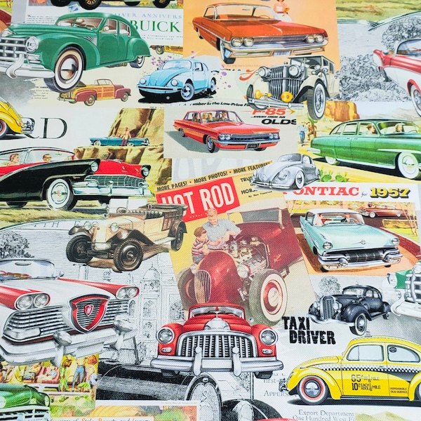 Classic Vintage Car Fabric by the Yard, Olds Car | Retro Fabric | Upholstery Fabric | Drapery | Pillow | Sofa | Furniture | PES