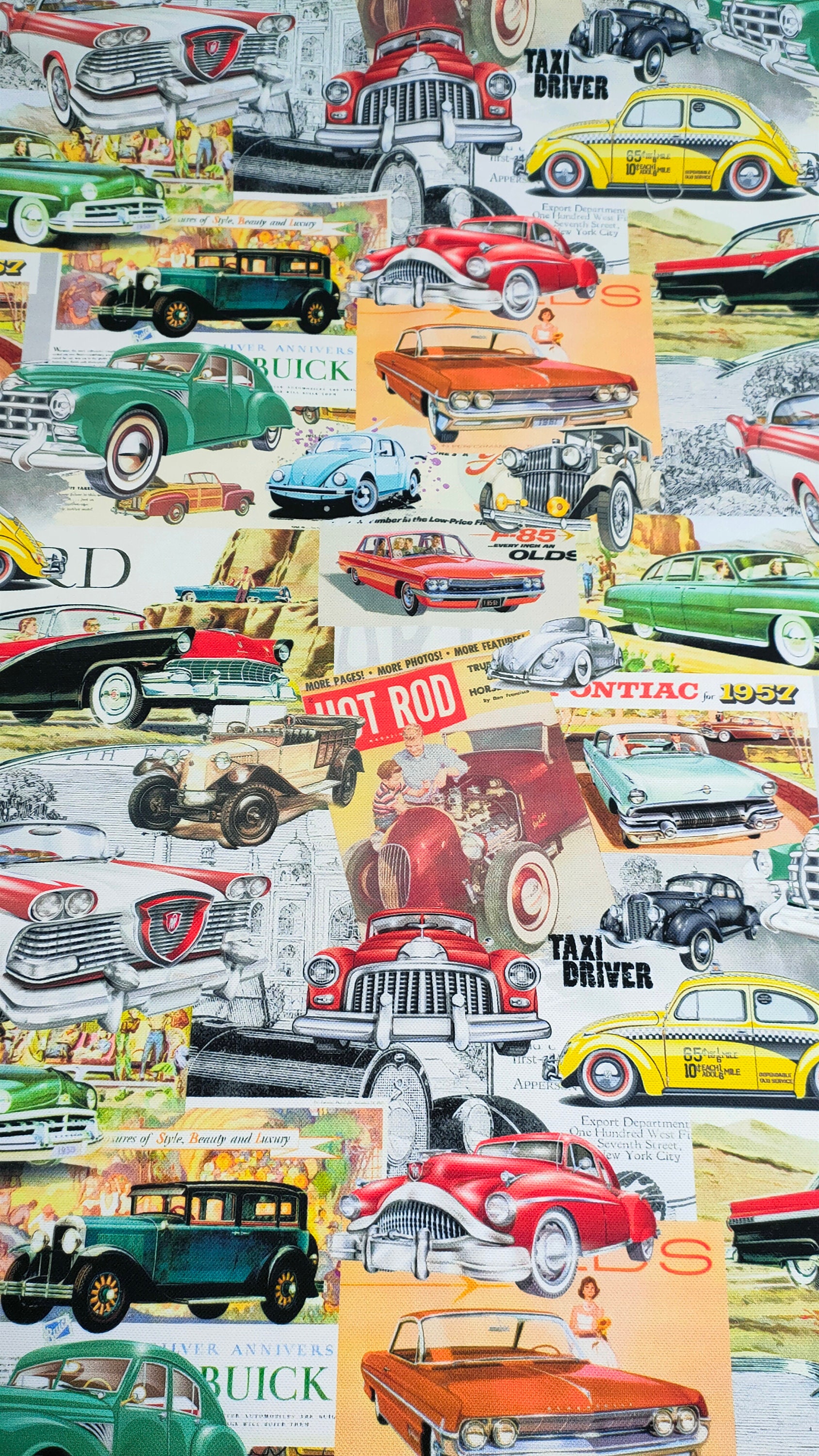 Classic Vintage Car Fabric by the Yard, Olds Car | Retro Fabric | Upholstery Fabric | Drapery | Pillow | Sofa | Furniture | PES