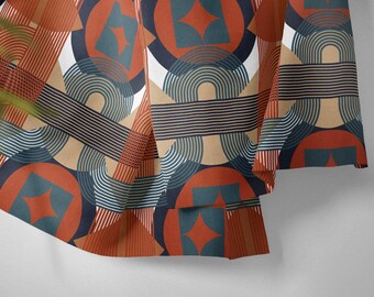 Mid Century Starburst Fabric: Geometric Honeycomb Polyester, 140cm Print