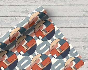 Mid Century Modern Fabric: Geometric Circle Panel Honeycomb Polyester