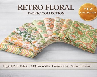 Retro Floral Fabric Collection: Mid-Century Modern Print (Set of 8) - By the Yard