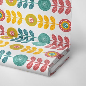 15 | 40&#39;s 50&#39;s 60&#39;s Retro Colorful Flowers Fabric by The Yard | Vintage Decor | Polyester | Furniture Upholstery Fabric | Drapery 55&#39;&#39; wide