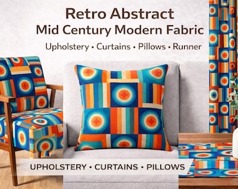 Retro Geometric Upholstery Fabric, Mid Century Modern Textile, Colorful Abstract Home Decor