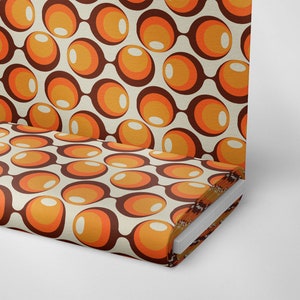Retro Polyester Fabric: Orange Brown 1960s Style Sewing Fabric