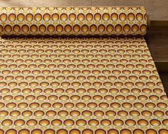 Retro Floral Fabric, 70s Geometric Flower Upholstery Fabric by the Yard