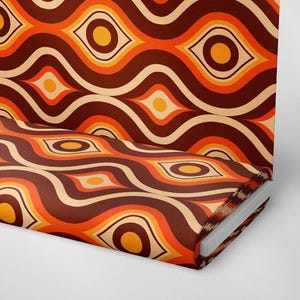 1 | 1950's 1960's Retro Geometric Fabric by The Yard | Vintage Fabric | Polyester Fabric | Orange and Brown Fabric | Sewing Fabric | Curtain