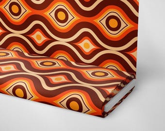 1 | 1950&#39;s 1960&#39;s Retro Geometric Fabric by The Yard | Vintage Fabric | Polyester Fabric | Orange and Brown Fabric | Sewing Fabric | Curtain