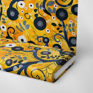 Gustav Klimt Inspired Golden Swirls Fabric – Art Nouveau Digital Print – 140 cm Print Area