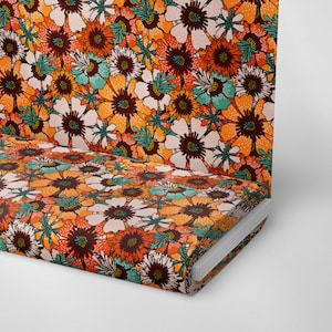11| 40&#39;s 50&#39;s 60&#39;s Retro Colorful Flowers Fabric by The Yard | Vintage Decor | Polyester | Furniture Upholstery Fabric | Drapery 55&#39;&#39; wide