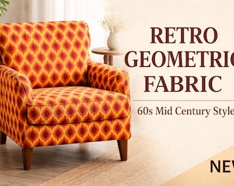 Retro Fabric by Yard, Mid Century Geometric Orange Yellow Boho Upholstery Fabric
