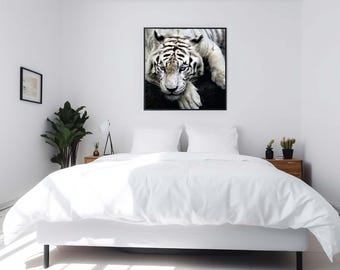White Tiger Fabric Poster: Washable Animal Print Panel