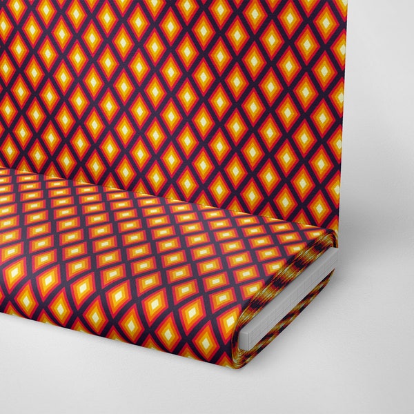 36 | 1950's 1960's Retro Geometric Fabric by The Yard | Vintage Print Fabric | Groove Fabric | Orange&Brown Fabric | Upholstery | Curtain