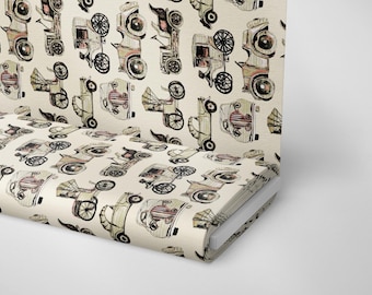 Retro Cars Print Fabric: Vintage Style Upholstery Fabric