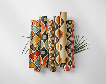 70s Retro Floral Fabric: Orange Brown Geometric Print