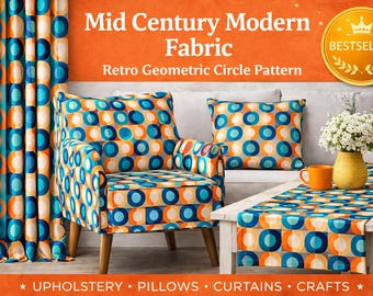 Mid Century Modern Fabric by Yard, Retro Circle Pattern Fabric, Geometric Upholstery Fabric, Curtain & Pillow Textile 143 cm