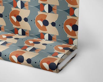 Mid Century Geometric Circle Fabric: Honeycomb Textured Polyester