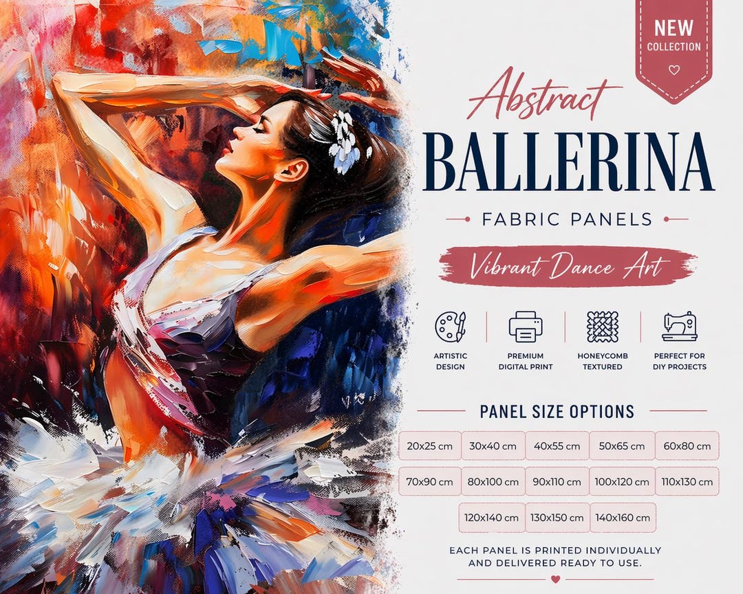 Abstract Ballerina Fabric Panels, Colorful Dance Art Fabric Panel Set ...