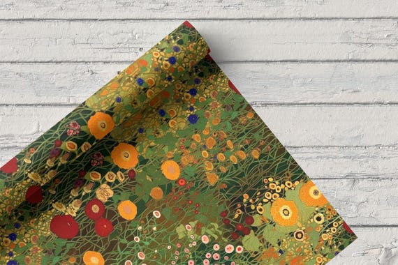 Vintage Botanical Garden Fabric: Stain-Resistant Polyester, Art Nouveau Style